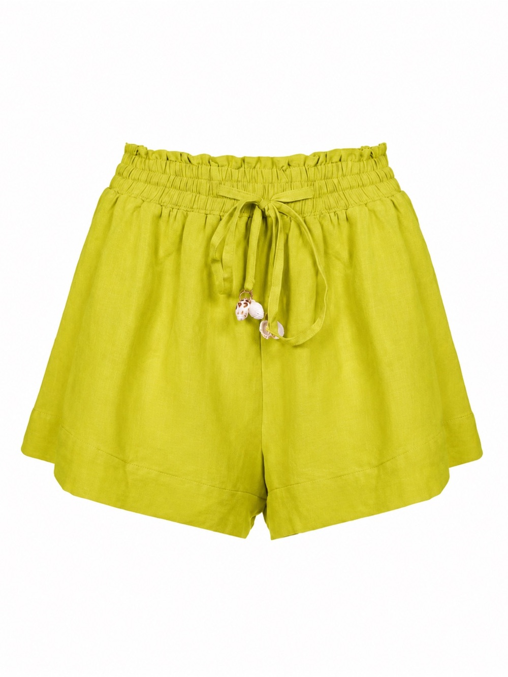 Shani Shemer High-Waist Lime Green Drawstring Linen-Blend Shorts